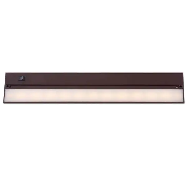 This integrated LED undercabinet fixture delivers efficient task lighting in a slim 22-inch profile. The bronze finish adds warmth while the low-profile design maximizes workspace visibility in kitchens and offices.
