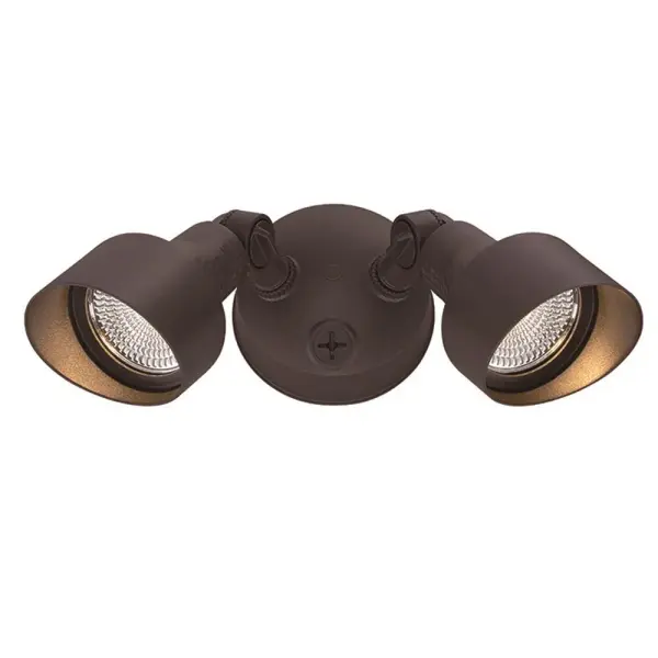 This compact 2-light LED floodlight combines cast aluminum durability with integrated LED technology for reliable outdoor security lighting. The architectural bronze finish resists weather while providing bright illumination.