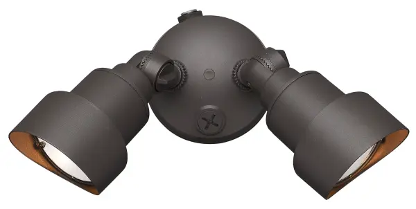 This compact 2-light LED floodlight combines cast aluminum durability with integrated LED technology for reliable outdoor security lighting. The architectural bronze finish resists weather while providing bright illumination. - alternate view