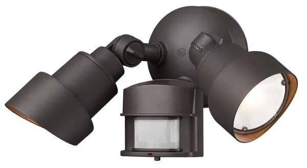 This compact 2-light LED floodlight combines motion-sensing technology with durable cast aluminum construction. The integrated LED design eliminates bulb replacement while providing reliable outdoor security lighting. - alternate view