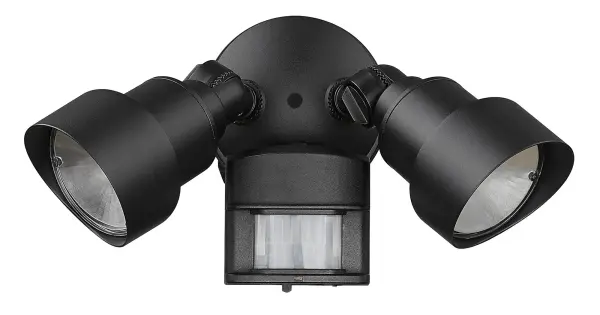 This dual-head LED floodlight combines energy-efficient integrated lighting with motion detection for enhanced outdoor security. The durable cast aluminum construction and matte black finish provide weather resistance and modern styling.