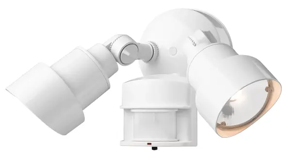 This compact 2-light LED floodlight combines energy-efficient integrated LED technology with motion activation for enhanced security. The durable cast aluminum construction with gloss white finish provides weather resistance. - alternate view