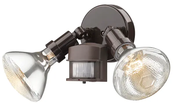This dual-head floodlight combines practical motion detection with durable construction. The architectural bronze finish and polycarbonate shades provide weather resistance while delivering bright, energy-efficient illumination.