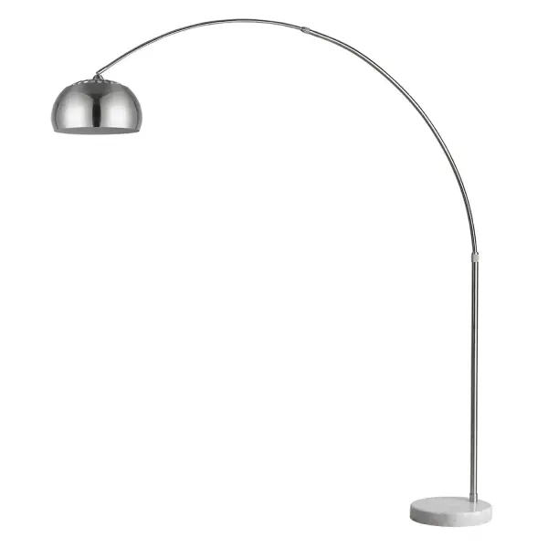 This contemporary arc floor lamp combines brushed nickel steel with a marble base for stability and style. The adjustable design extends 54-59 inches wide and 65-73 inches high, perfect for directing light exactly where needed.