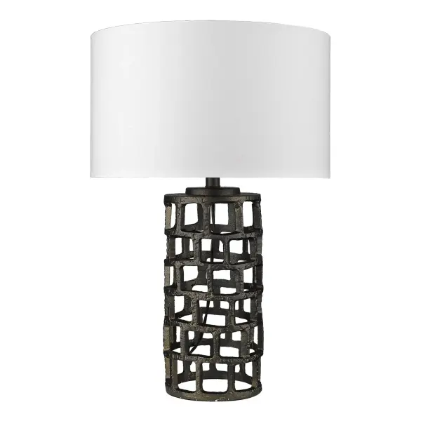 The Vallin table lamp combines modern elegance with classic design, featuring a striking black gold steel base and crisp white drum shade. At 25.5 inches tall, it provides substantial presence and ambient lighting.