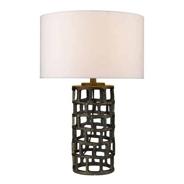 The Vallin table lamp combines modern elegance with classic design, featuring a striking black gold steel base and crisp white drum shade. At 25.5 inches tall, it provides substantial presence and ambient lighting. - alternate view