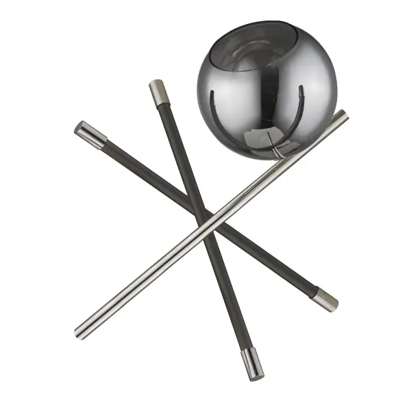 The Trend Home table lamp combines polished nickel steel construction with a distinctive smoked glass globe shade. At 17.5" tall, it's perfectly sized for bedside tables and accent surfaces, offering adjustable lighting with a convenient hi/low/off switch.
