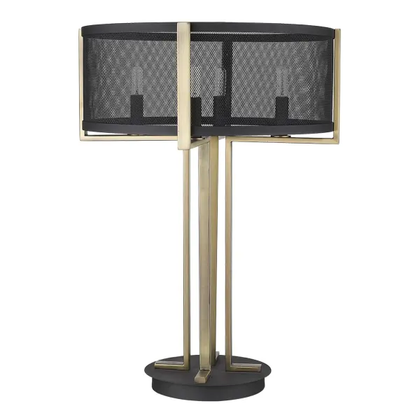 This striking 25-inch table lamp combines industrial aesthetics with modern functionality. The matte black steel frame and mesh drum shade create dramatic visual interest while providing versatile lighting control.