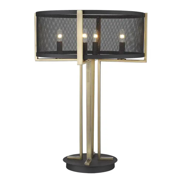 This striking 25-inch table lamp combines industrial aesthetics with modern functionality. The matte black steel frame and mesh drum shade create dramatic visual interest while providing versatile lighting control. - alternate view