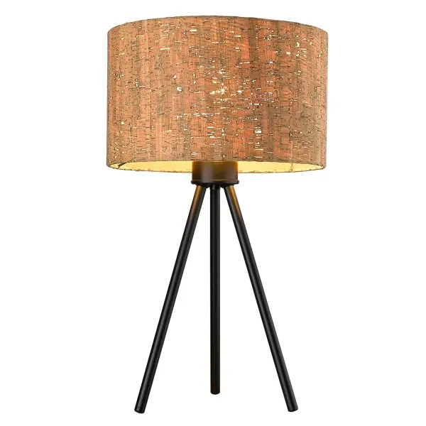 The Lisbon table lamp combines industrial-inspired matte black iron construction with an organic cork drum shade, creating a sophisticated blend of modern and natural aesthetics perfect for contemporary interiors. - alternate view