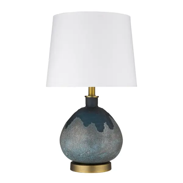 This versatile table lamp combines a sophisticated brass finish with a glass base and cream linen drum shade. At 22.25 inches tall, it provides ample lighting with a 3-way rotary switch for adjustable brightness.