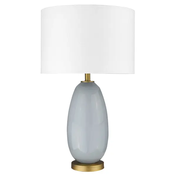 This versatile table lamp combines a sophisticated brass finish with a glass base and cream linen drum shade, offering timeless style and functional 3-way lighting. At 28.5" tall, it provides excellent task and ambient lighting.