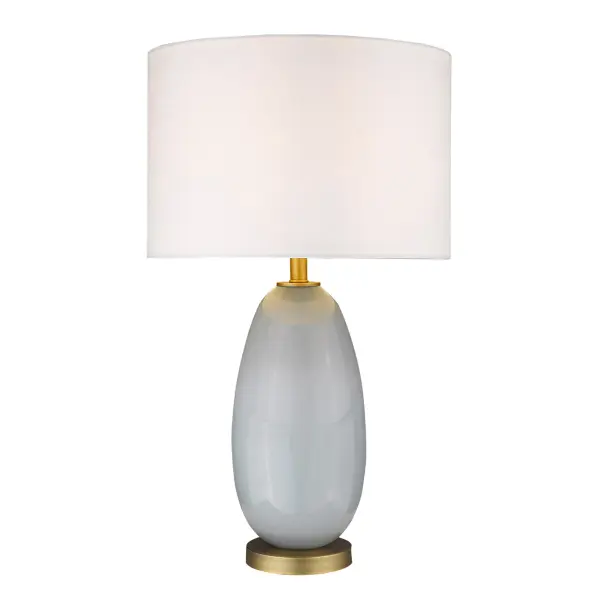 This versatile table lamp combines a sophisticated brass finish with a glass base and cream linen drum shade, offering timeless style and functional 3-way lighting. At 28.5" tall, it provides excellent task and ambient lighting. - alternate view