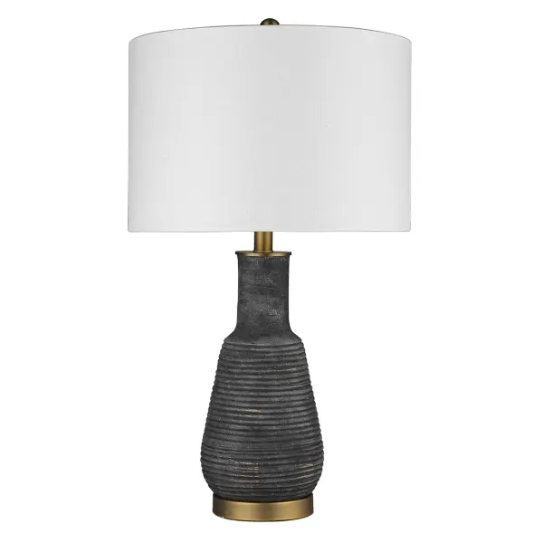 This versatile table lamp combines a ceramic base with brass accents and a neutral seasalt linen drum shade. At 25.75 inches tall, it provides substantial presence while the 3-way rotary switch offers flexible lighting control.