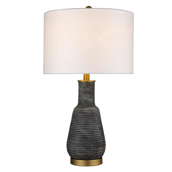 This versatile table lamp combines a ceramic base with brass accents and a neutral seasalt linen drum shade. At 25.75 inches tall, it provides substantial presence while the 3-way rotary switch offers flexible lighting control. - alternate view