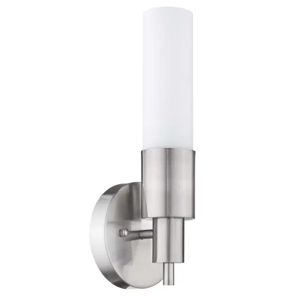 The Generations wall sconce combines ADA compliance with transitional styling, featuring brushed nickel finish and frosted glass. Its compact 13.5" height and 4" extension make it ideal for hallways and bathrooms where accessibility matters. - alternate view