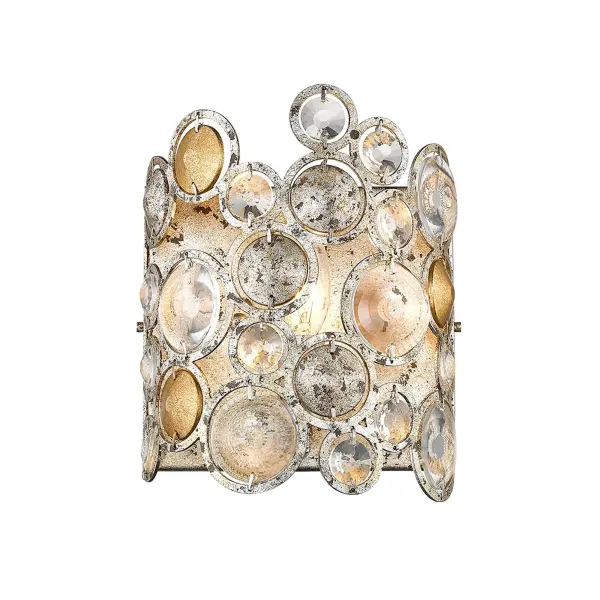 The Vitozzi sconce combines classic styling with a sophisticated antique silver leaf finish. Its compact 9.25" height makes it ideal for bathrooms, hallways, and powder rooms where refined lighting is needed. - alternate view