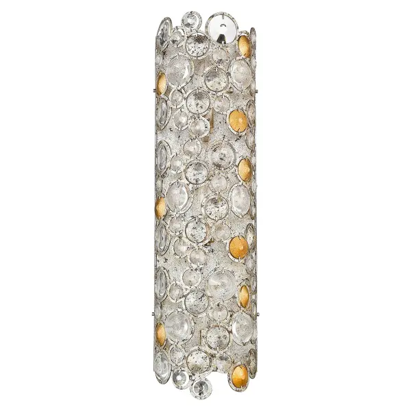 The Vitozzi 3-Light Sconce brings vertical elegance to any space with its 27-inch height and sophisticated antique silver leaf finish. Three candelabra bulbs provide ample illumination while the steel construction ensures durability.