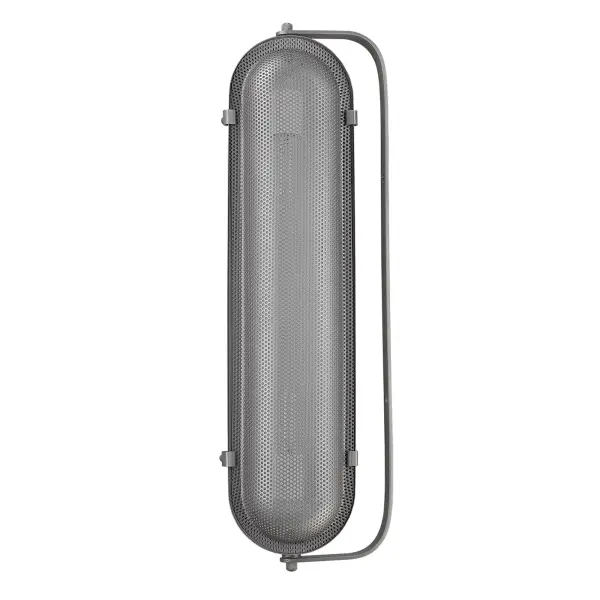 The Terra 2-Light Sconce combines industrial style with practical functionality. Its 29.5-inch width makes it ideal for double vanities or as a statement piece. The gray iron finish and plug-in design offer versatile installation.