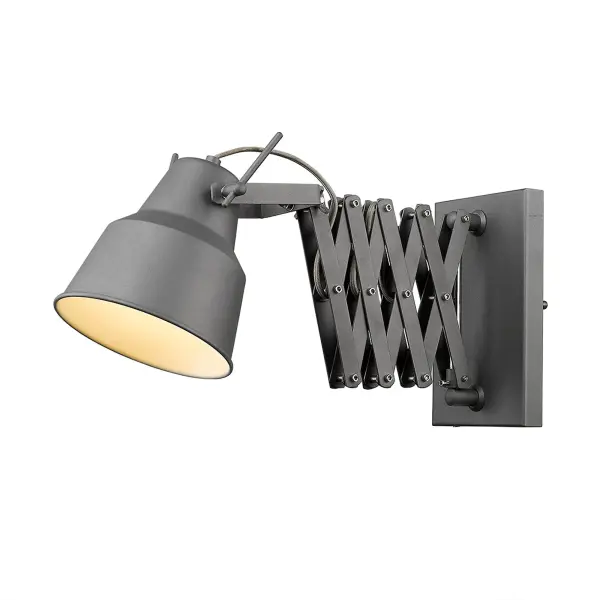 The Plexus sconce brings industrial style with its gray iron finish and impressive 34.5-inch extension. Features convenient plug-in installation with an 8-foot cord and inline switch, making it perfect for renters or quick updates. - alternate view