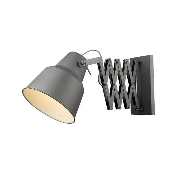 The Plexus wall sconce brings industrial style with its gray iron finish and impressive 50-inch extension. Perfect for reading nooks or task lighting, this plug-in fixture offers flexibility without hardwiring. - alternate view