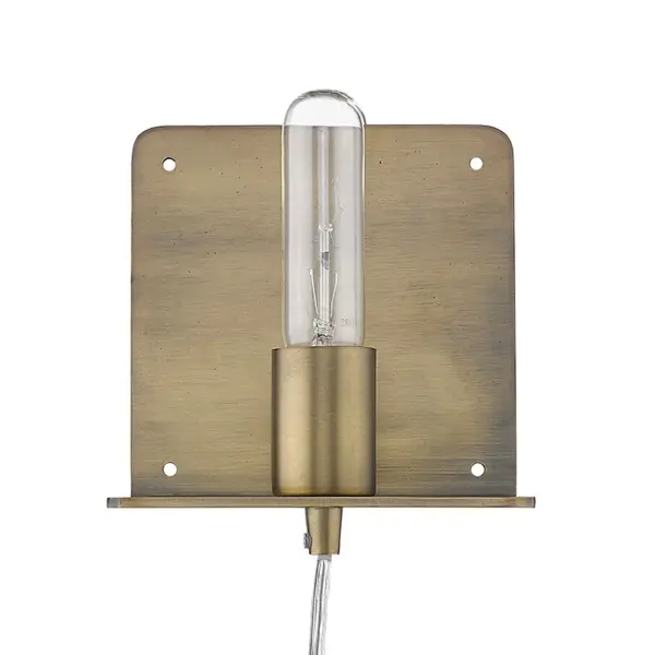 The Arris sconce delivers modern style in a compact 6-inch square profile. Its aged brass finish adds warmth while the steel construction ensures durability. Features convenient plug-in installation with hi/low/off switch.