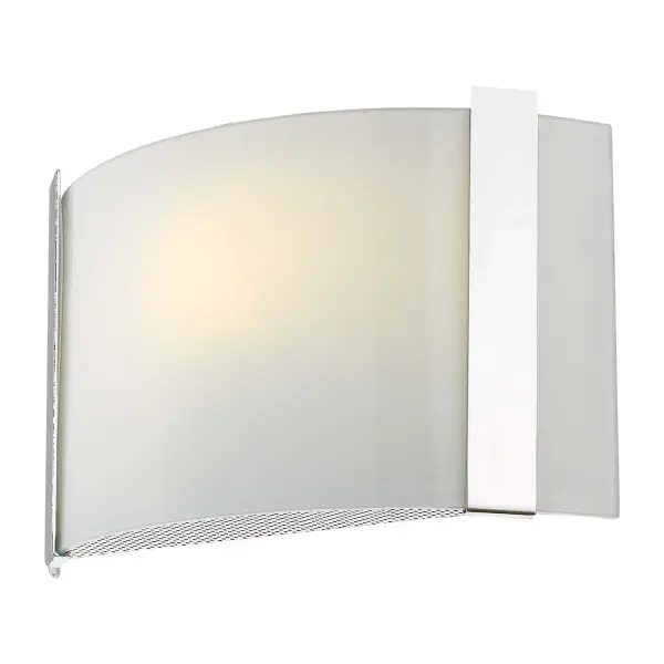 The Apollo wall sconce combines modern design with accessibility compliance, featuring a polished chrome finish and frosted curved glass shade. Its compact 7.5" height and 3.5" extension make it ideal for bathrooms and hallways. - alternate view