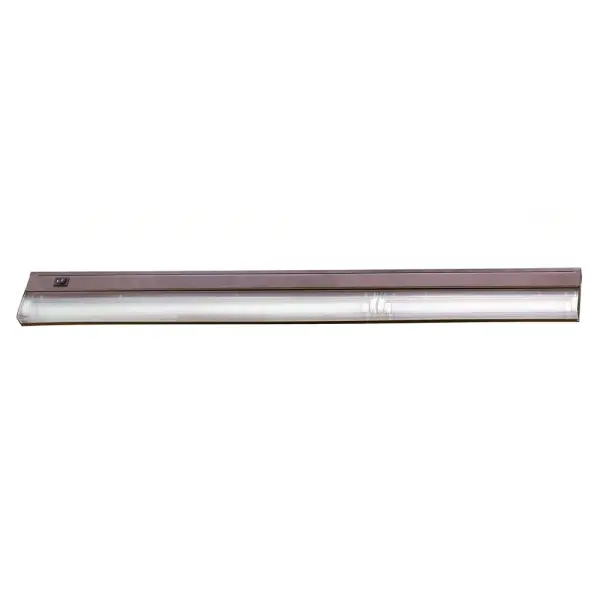 This fluorescent under cabinet light delivers practical task illumination with a slim 1-inch profile. The bronze steel construction and clear acrylic lens provide durability and even light distribution for countertops and work surfaces.