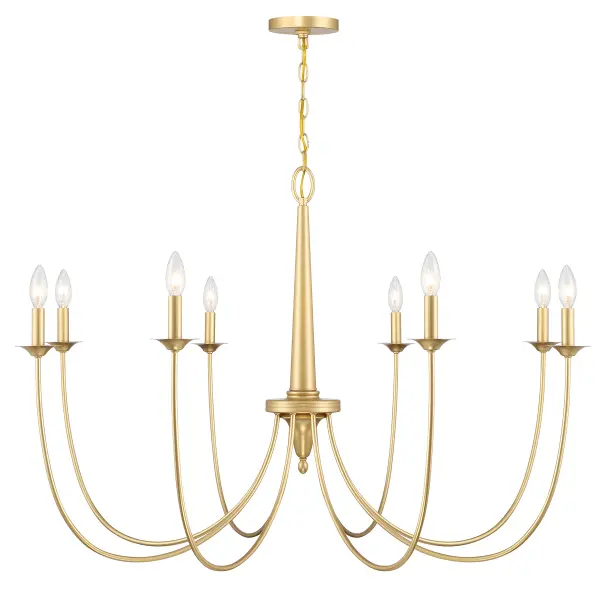 The Stonecrest chandelier combines rustic charm with glamorous presence through its dramatically curving arms and textured French Gold finish. At 42 inches wide, it commands attention while maintaining elegant simplicity.