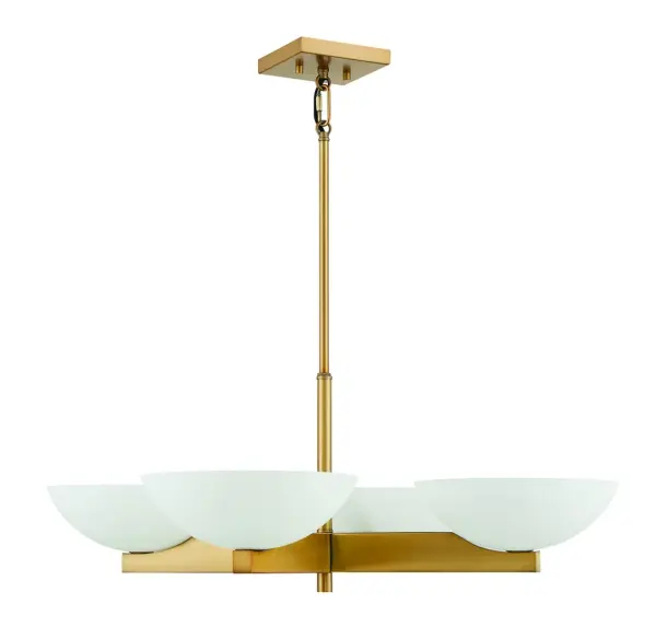 The Fallon chandelier delivers timeless Art Deco sophistication with its warm brass finish and generous white opal glass shades. At 30 inches wide, it makes a bold statement while providing excellent illumination for dining and living spaces. - alternate view