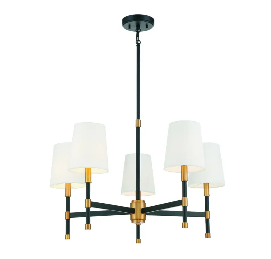 Brody 5-Light Chandelier in Matte Black with Warm Brass - Image 3