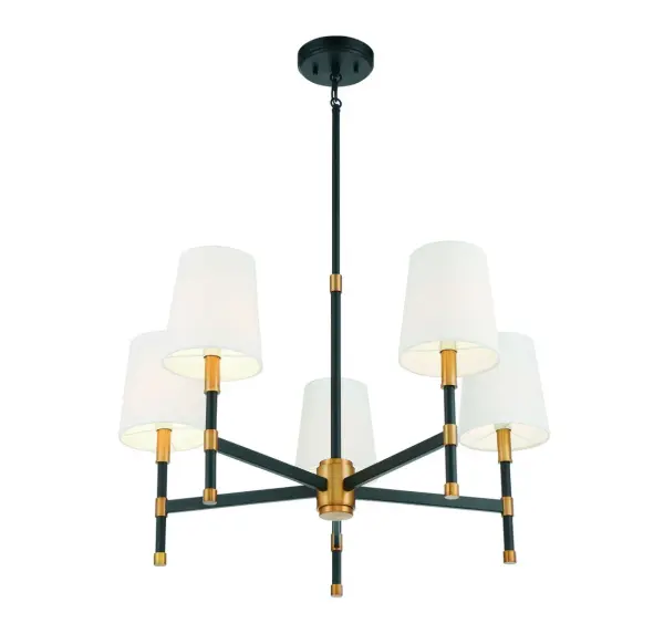 Brody 5-Light Chandelier in Matte Black with Warm Brass - Image 4