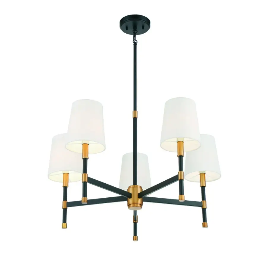 Brody 5-Light Chandelier in Matte Black with Warm Brass - Image 4