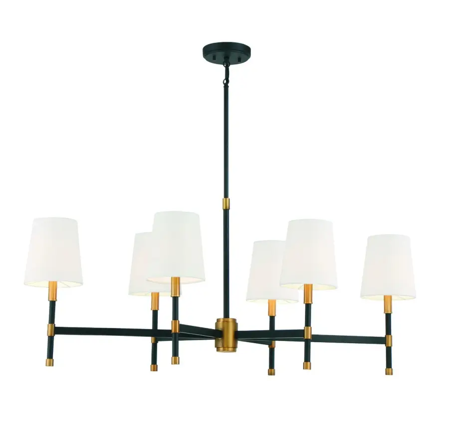 Brody 6-Light Linear Chandelier in Matte Black with Warm Brass - Image 1