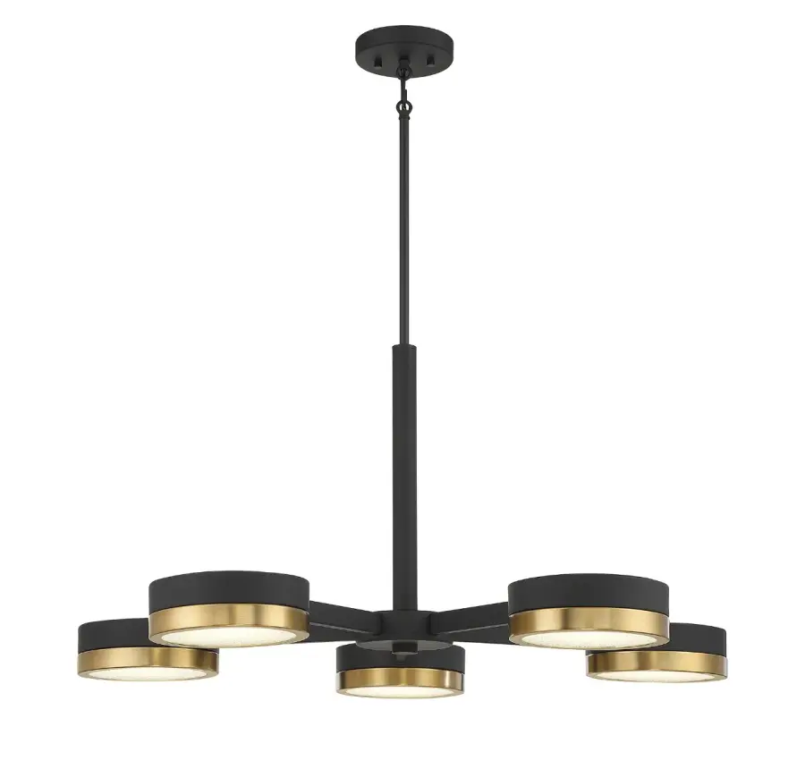 Ashor 5-Light LED Chandelier in Matte Black with Warm Brass Accents - Image 1