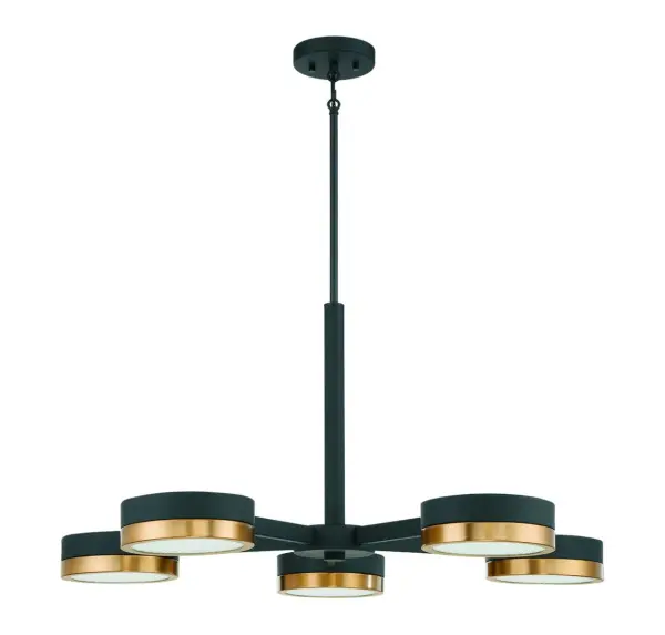Ashor 5-Light LED Chandelier in Matte Black with Warm Brass Accents - alternate view