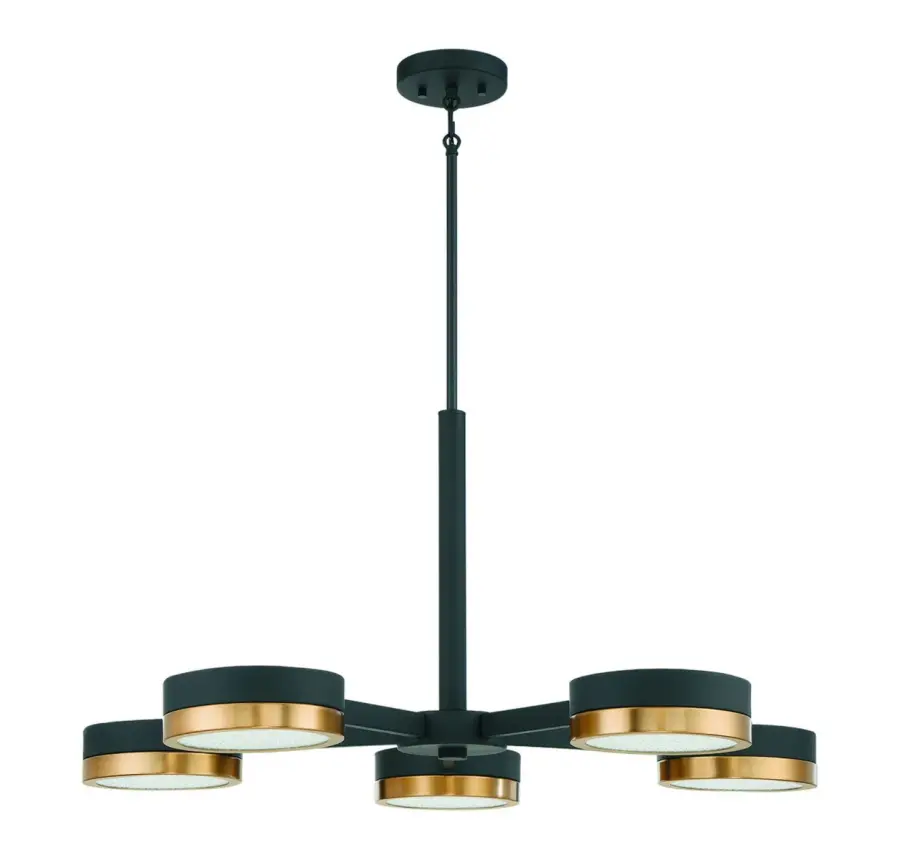 Ashor 5-Light LED Chandelier in Matte Black with Warm Brass Accents - Image 2