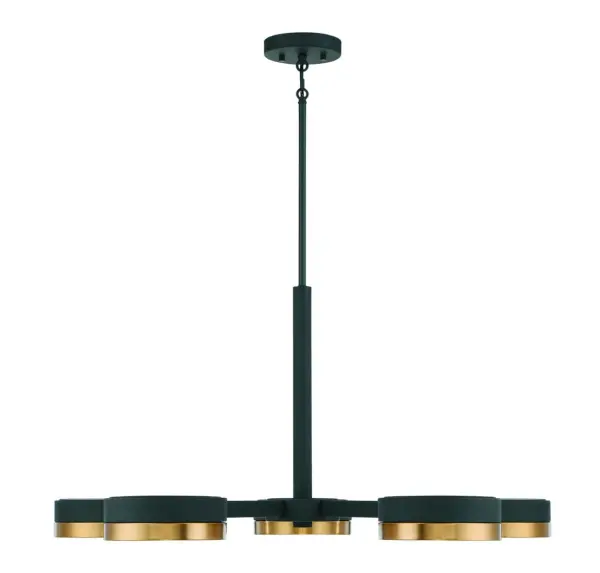 Ashor 5-Light LED Chandelier in Matte Black with Warm Brass Accents - Image 3
