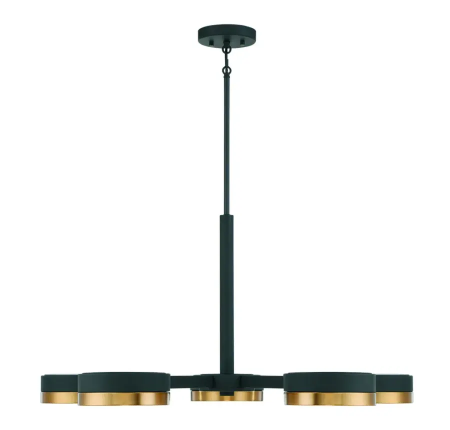 Ashor 5-Light LED Chandelier in Matte Black with Warm Brass Accents - Image 3