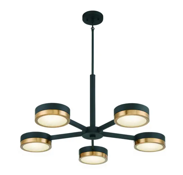 Ashor 5-Light LED Chandelier in Matte Black with Warm Brass Accents - Image 4