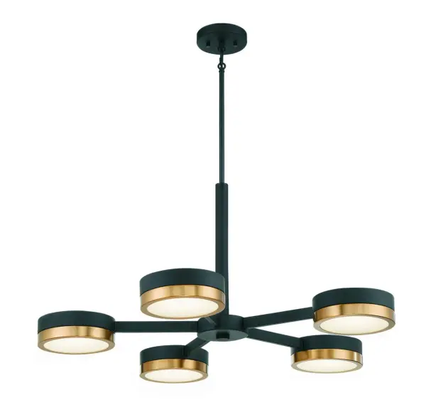 Ashor 5-Light LED Chandelier in Matte Black with Warm Brass Accents - Image 5