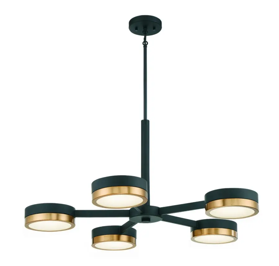 Ashor 5-Light LED Chandelier in Matte Black with Warm Brass Accents - Image 5