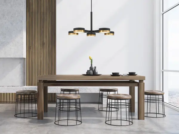 Ashor 5-Light LED Chandelier in Matte Black with Warm Brass Accents - Image 6