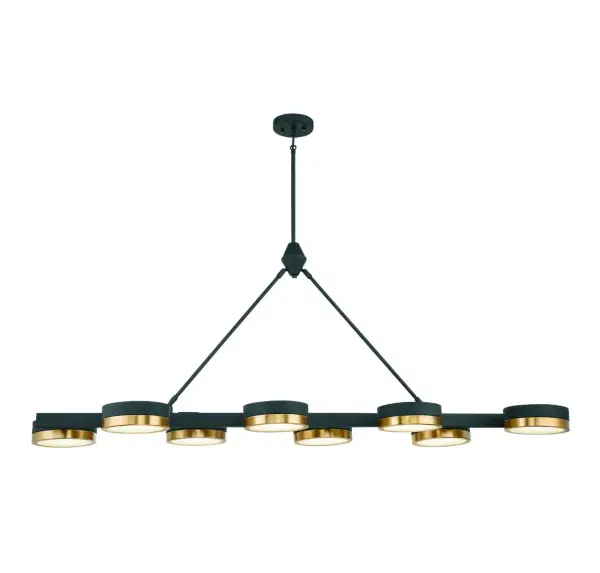 Ashor 8-Light LED Linear Chandelier in Matte Black with Warm Brass Accents