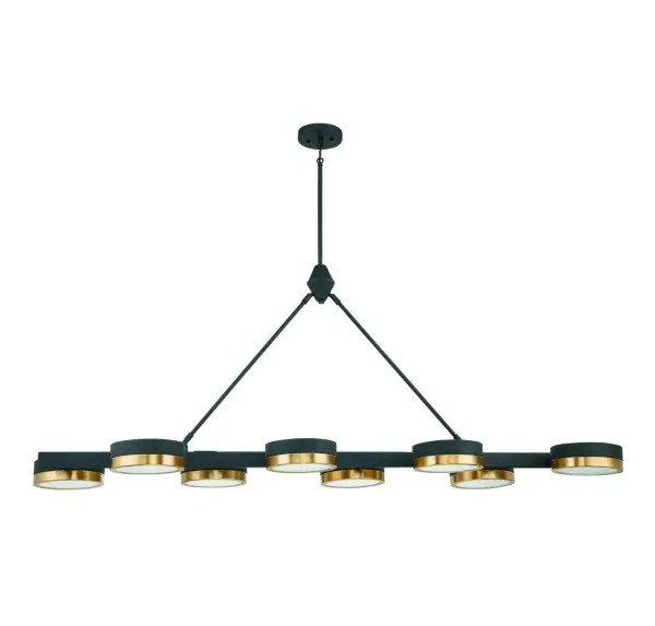 Ashor 8-Light LED Linear Chandelier in Matte Black with Warm Brass Accents - alternate view