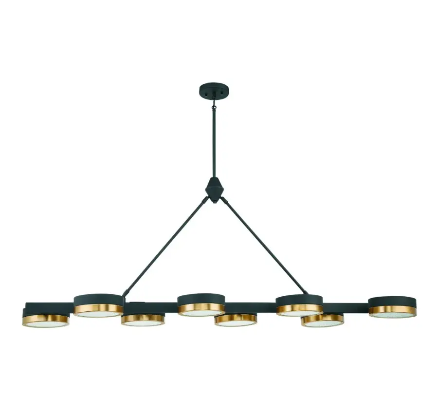 Ashor 8-Light LED Linear Chandelier in Matte Black with Warm Brass Accents - Image 2