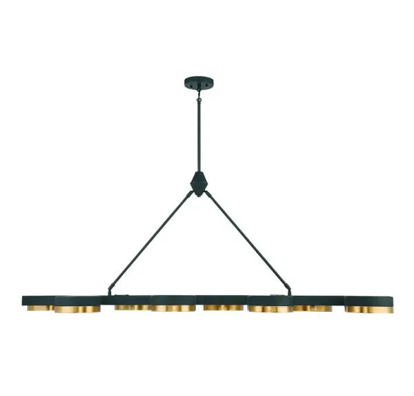 Ashor 8-Light LED Linear Chandelier in Matte Black with Warm Brass Accents - Image 3