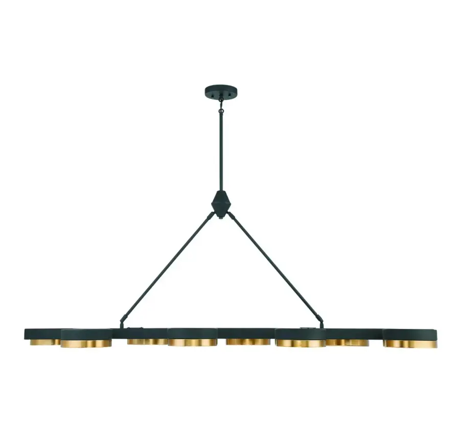 Ashor 8-Light LED Linear Chandelier in Matte Black with Warm Brass Accents - Image 3