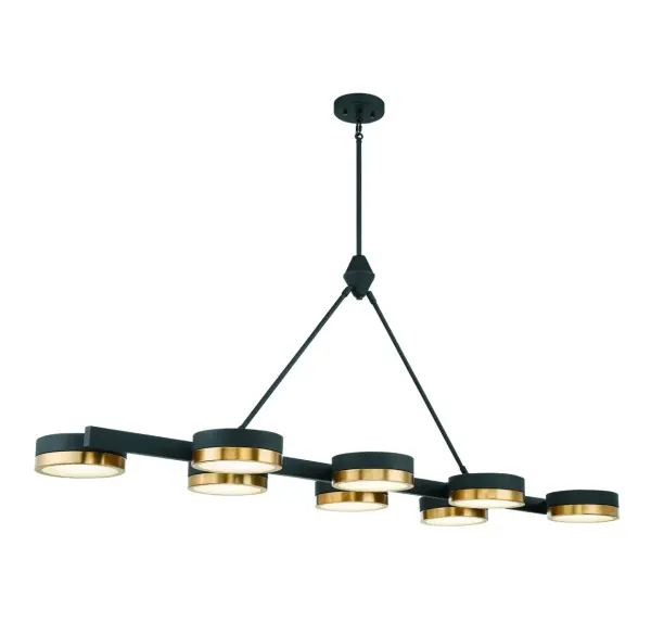 Ashor 8-Light LED Linear Chandelier in Matte Black with Warm Brass Accents - Image 4
