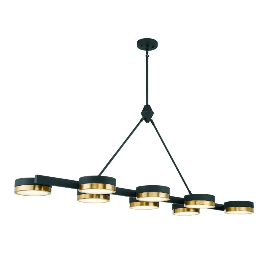 Ashor 8-Light LED Linear Chandelier in Matte Black with Warm Brass Accents - Image 4